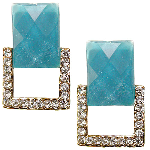 Blue Square Gemstone Post Earrings