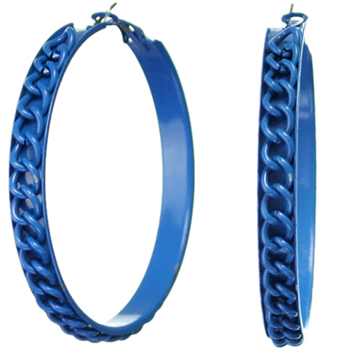Blue Chain Link Hoop Earrings