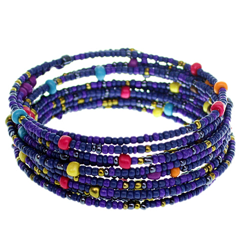 Blue Sequin Beaded Coil Wrap Bracelet