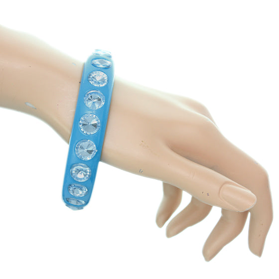 Blue Glossy Studded Gemstone Bangle Bracelet