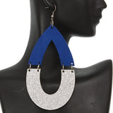 Blue Wooden Glitter Link Teardrop Earrings