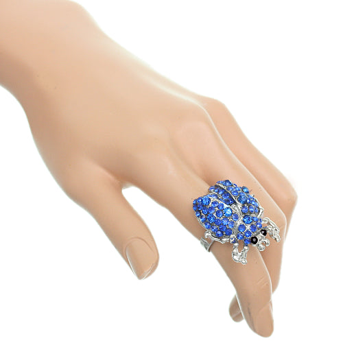 Blue Studded Rhinestone Ladybug Adjustable Ring