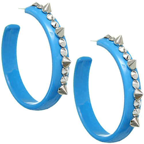 Blue Stud Spike Hoop Earrings