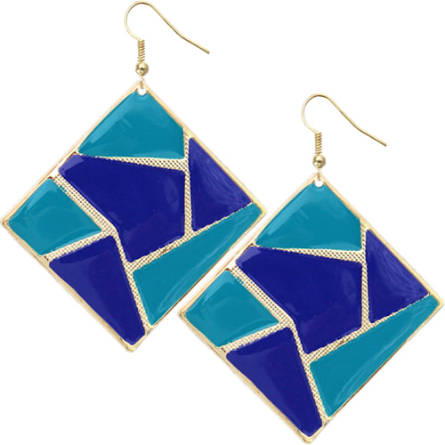 Blue Triangular Multi-Shaped Dangle Earrings