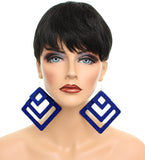 Blue Triple Wooden Glitter Earrings