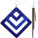 Blue Triple Wooden Glitter Earrings
