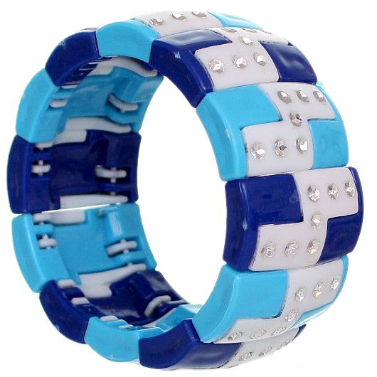 Blue White Flat Gemstone Stretch Bracelet