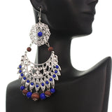 Blue Brown Wooden Beaded Filigree Earrings
