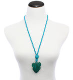 Blue Wooden Beaded Leaf Charm Necklace