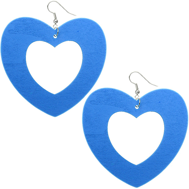 Blue Gigantic Big Heart Earrings