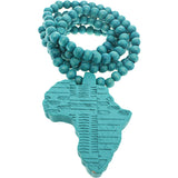 Blue Wooden Beaded Africa Map Necklace