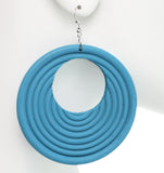 Blue Wooden Circular Roll Texture Dangle Earrings