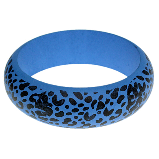 Blue Oversized Wooden Cheetah Bangle Bracelet