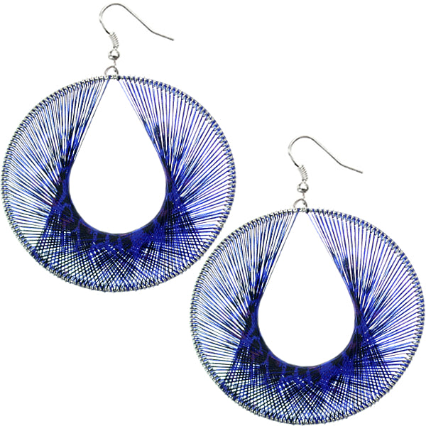 Blue thread string woven earrings
