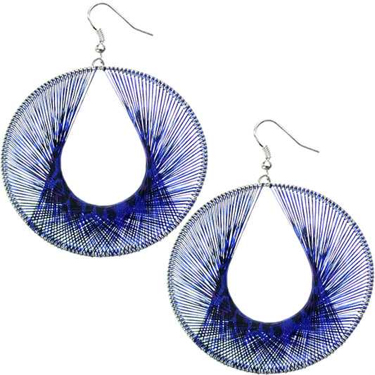 Blue thread string woven earrings