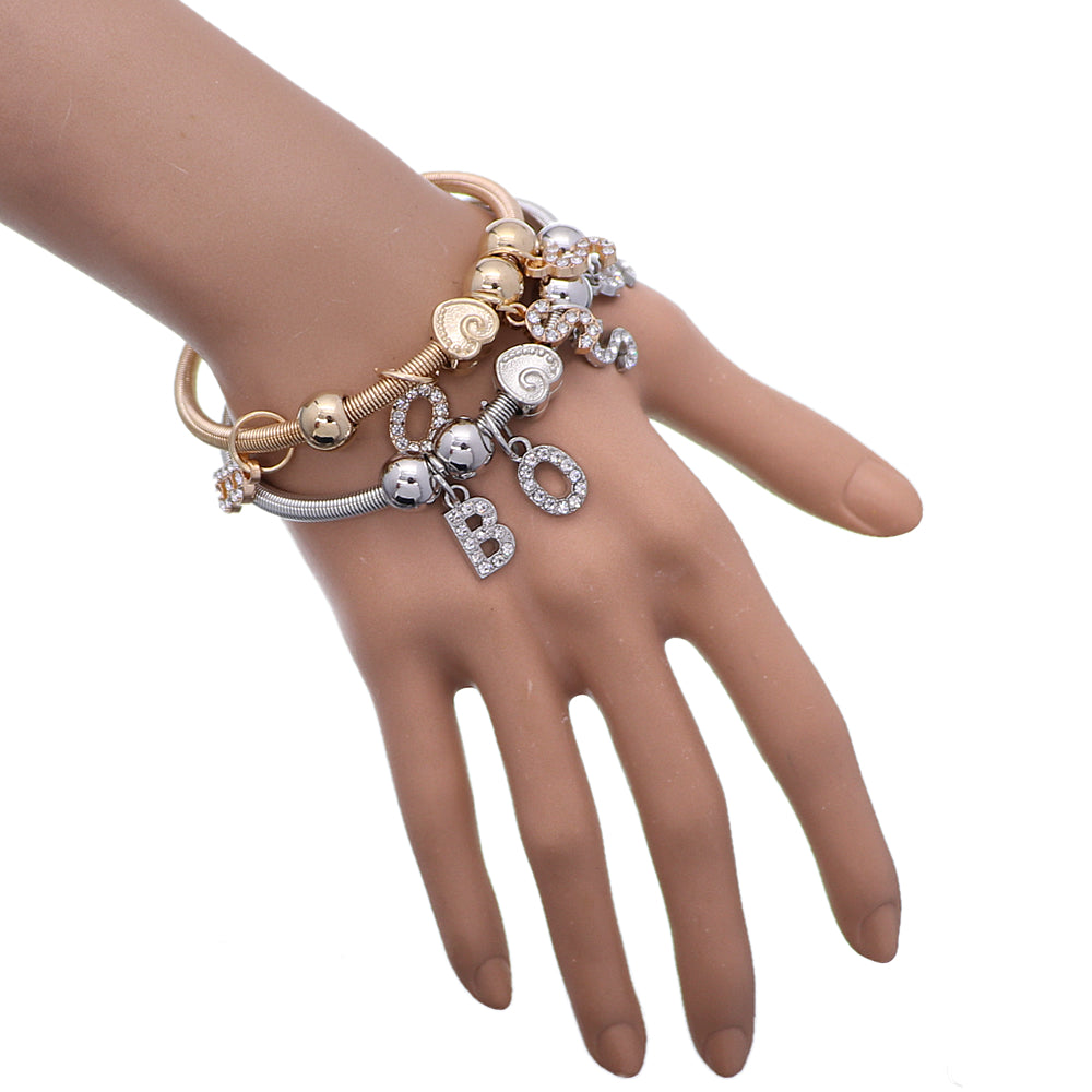 Boss Word Snake Coil Charm Stretch Bracelet
