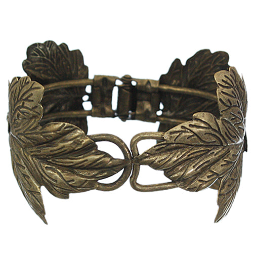 Gold Antique Metal Leaf Hinged Bracelet