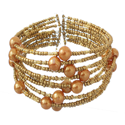 Bronze Beaded Coil Cuff Bracelet