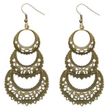 Bronze Crescent Moon Filigree Dangle Earrings