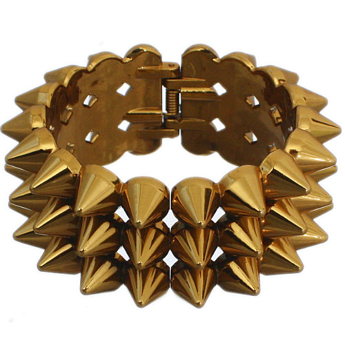 Bronze Three Row Cone Spike Hinged Bracelet