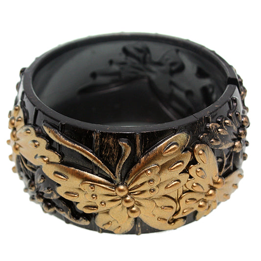 Bronze Carved Butterfly Hinged Bracelet