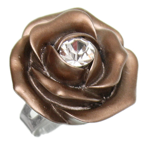 Bronze Centered Rhinestone Flower Adjustable Ring