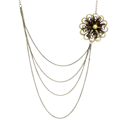 Gold Floral Layered Chain Necklace Set
