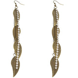 Antique Gold Rhinestone Drop Chain Leaf Earrings