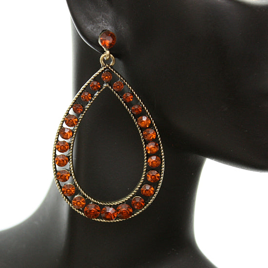 Brown Beaded Rhinestone Teardrop Earrings