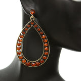 Brown Beaded Rhinestone Teardrop Earrings