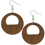 Brown Wooden Green Painted Circular Earrings