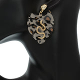 Brown Gold Leaf Shaped Snake Earrings