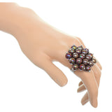 Brown Beaded Iridescent Adjustable Ring