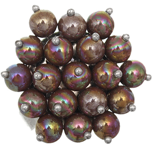 Brown Beaded Iridescent Adjustable Ring