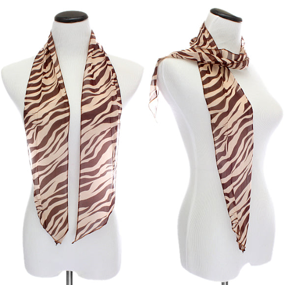 Brown Sheer Chiffon Striped Zebra Print Scarf