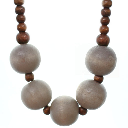Brown Wooden Beaded Stretch Necklace Set