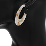 Brown White Acetate Acrylic Oval Post Hoop Earrings