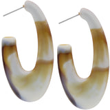 Brown White Acetate Acrylic Oval Post Hoop Earrings