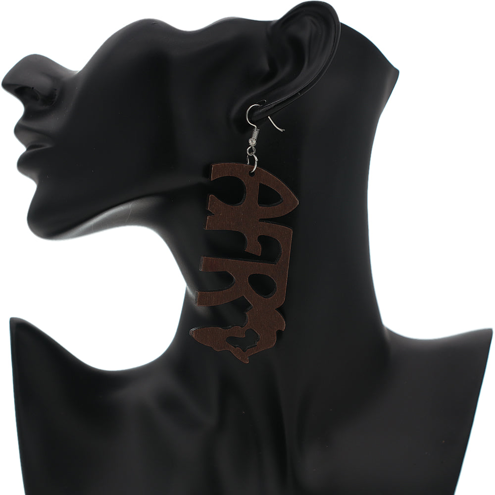 Dark Brown Africa Letter Earrings