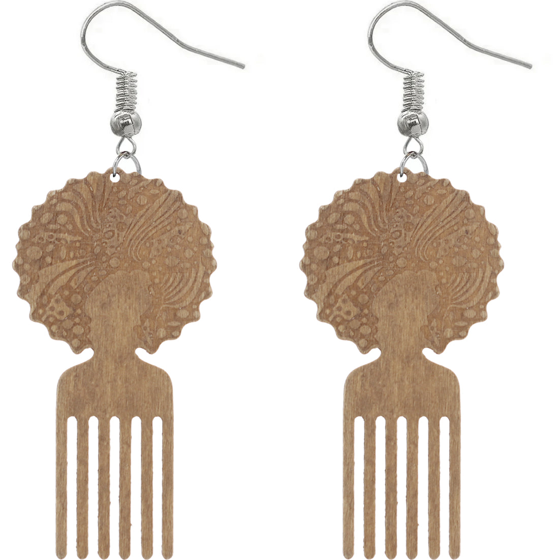 Brown Natural Hair Afro Pick Wooden Earrings