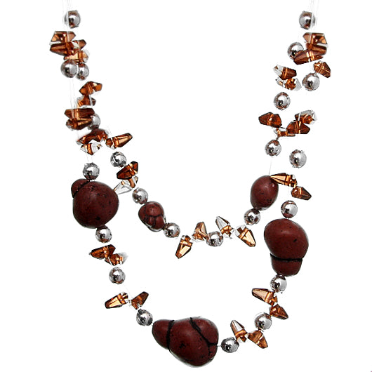 Brown Beaded Illusion Invisible Necklace Set