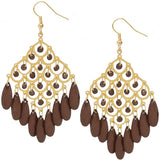 Brown Dangle Bead Chandelier Earrings
