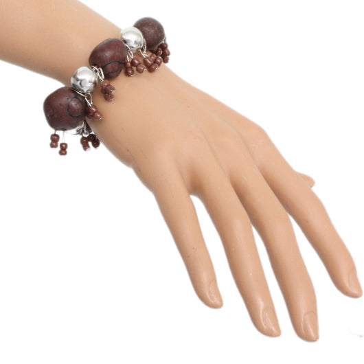 Brown Beaded Faux Stone Stretch Bracelet