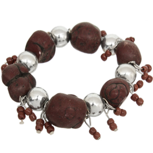 Brown Beaded Faux Stone Stretch Bracelet