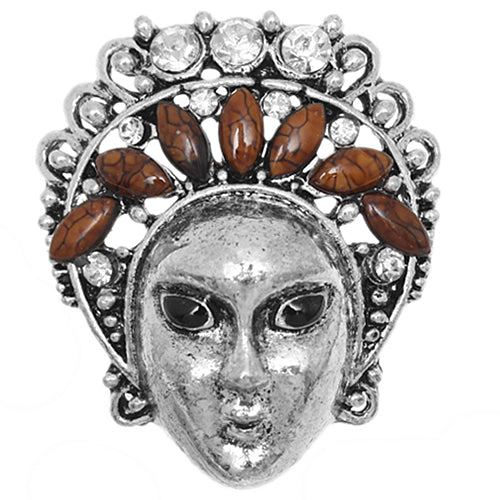 Brown Beaded Rhinestone Female Face Adjustable Ring