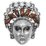 Brown Beaded Rhinestone Female Face Adjustable Ring