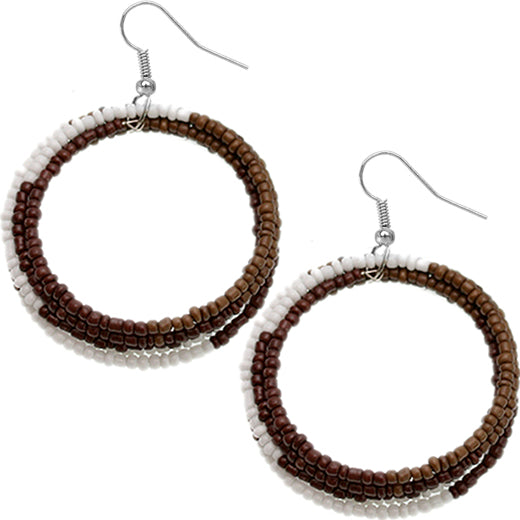 Brown Beaded Wrap Around Coil Hoop Earrings