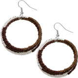 Brown Beaded Wrap Around Coil Hoop Earrings