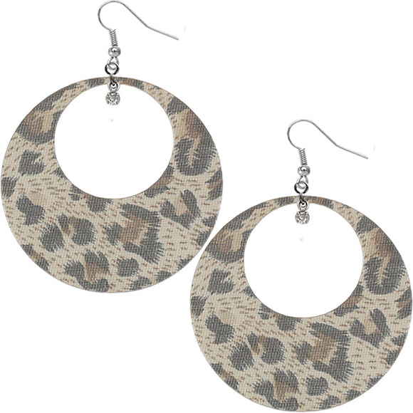 Brown Black Cheetah Print Thin Disc Dangle Earrings