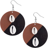 Brown Black Wooden Cowrie Seashell Earrings